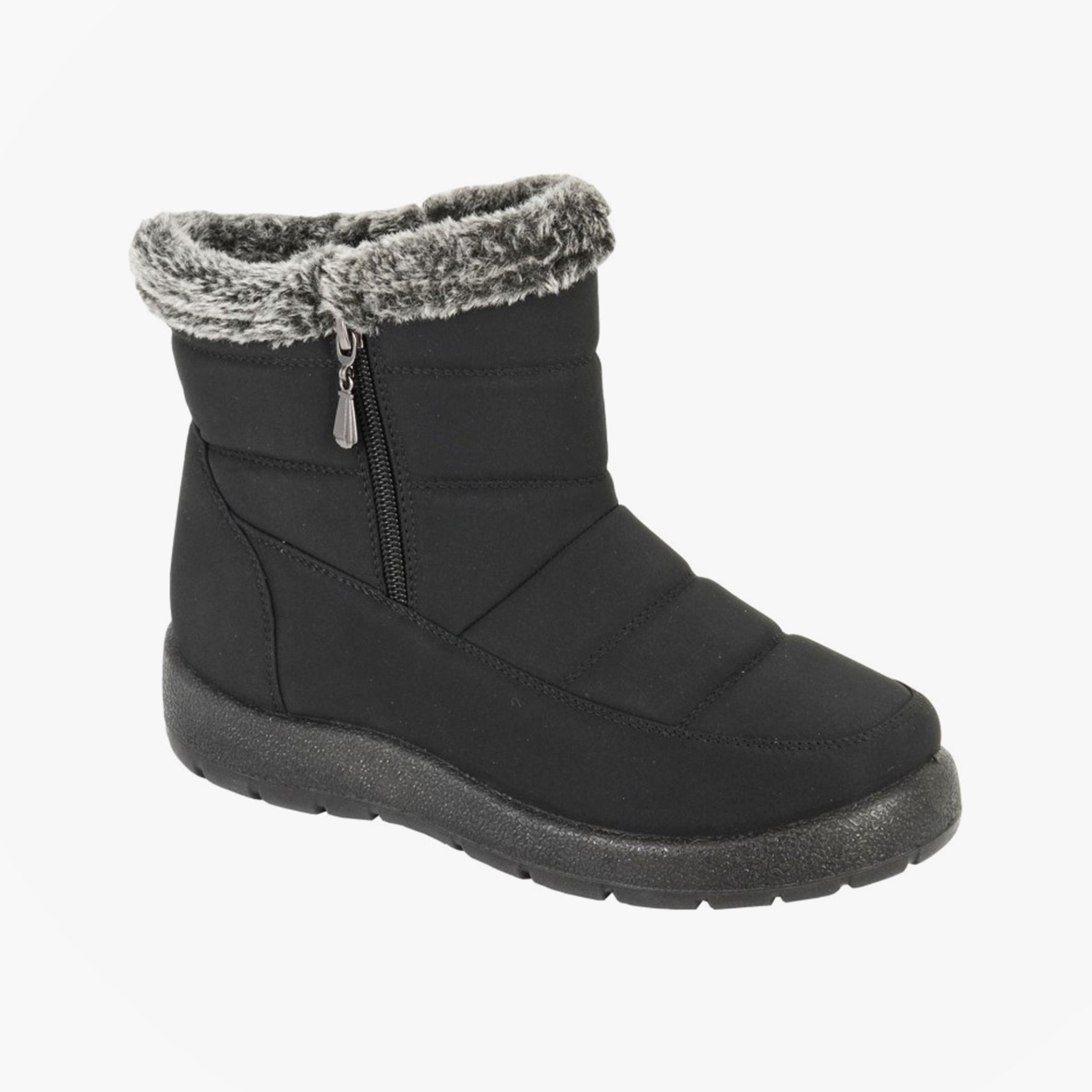 Boulevard L767A Womens Boots Black side view showcasing the ankle boot design with zip closure and warm lining.