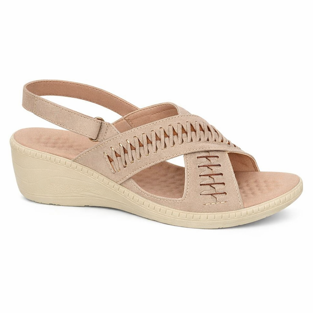 Boulevard L827 Womens Cross Strap Sandals Beige