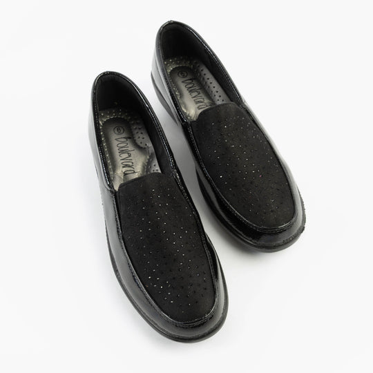 Boulevard L878AP Womens Patent Slip-On Loafers Black Patent