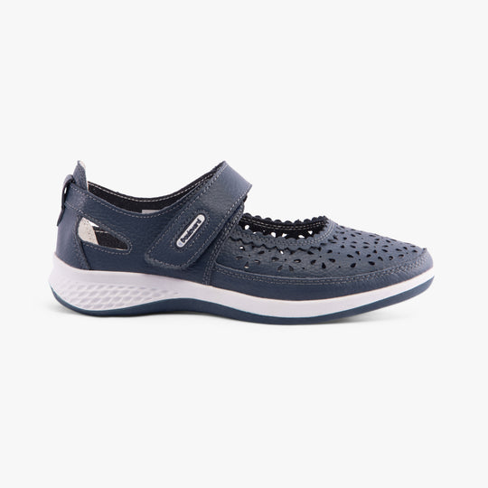 Boulevard DORRIT Womens Action Leather Wide Fit Shoes Navy