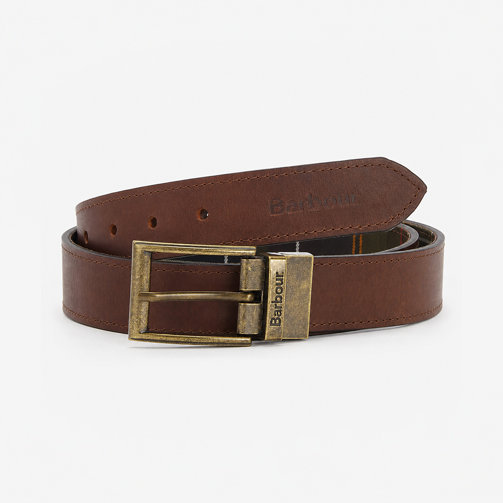 Barbour REVERSIBLE TARTAN LEATHER Mens Belt Classic Tartan/Brown