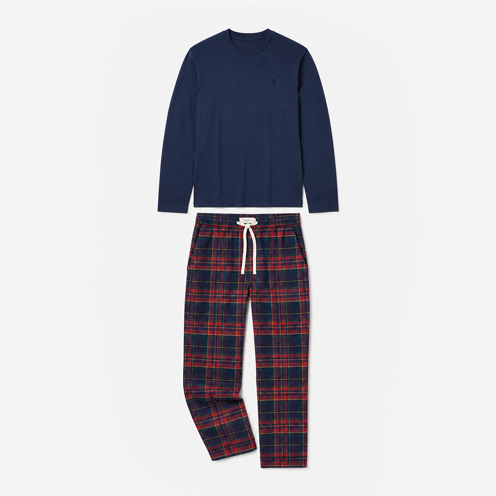 Joules G66095 DOZER LONG Mens Pyjama Set Navy/Burgundy Mens  Navy/Burgundy