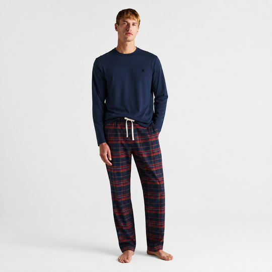 Joules G66095 DOZER LONG Mens Pyjama Set Navy/Burgundy Mens  Navy/Burgundy
