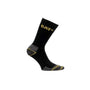 CAT CREW 3 PACK Mens Boot Socks Black side view showing logo, reinforced toe and heel with cushion padding.