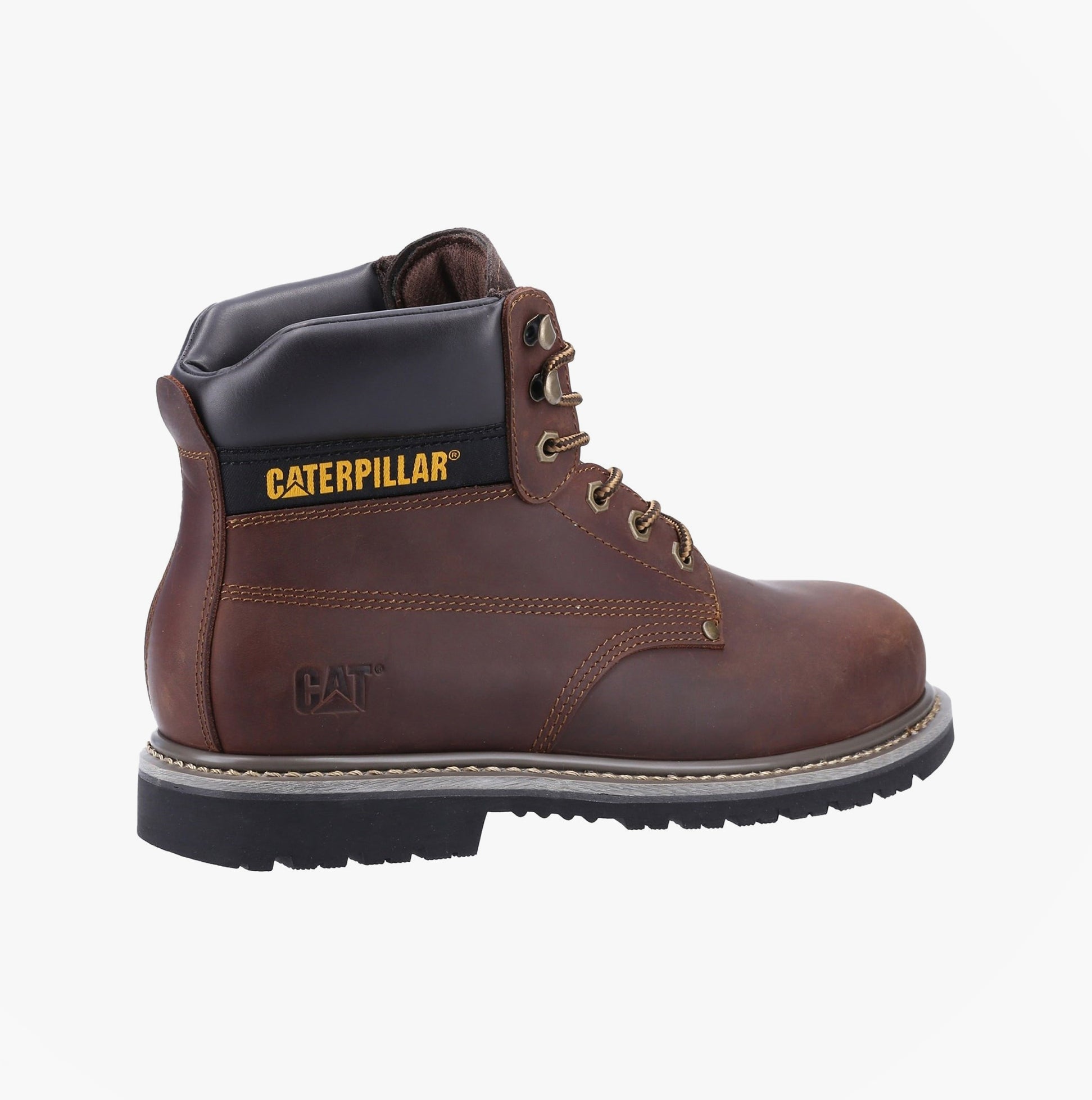 CAT POWERPLANT SB Mens Safety Boot Brown side view with lace-up closure and rubber sole.