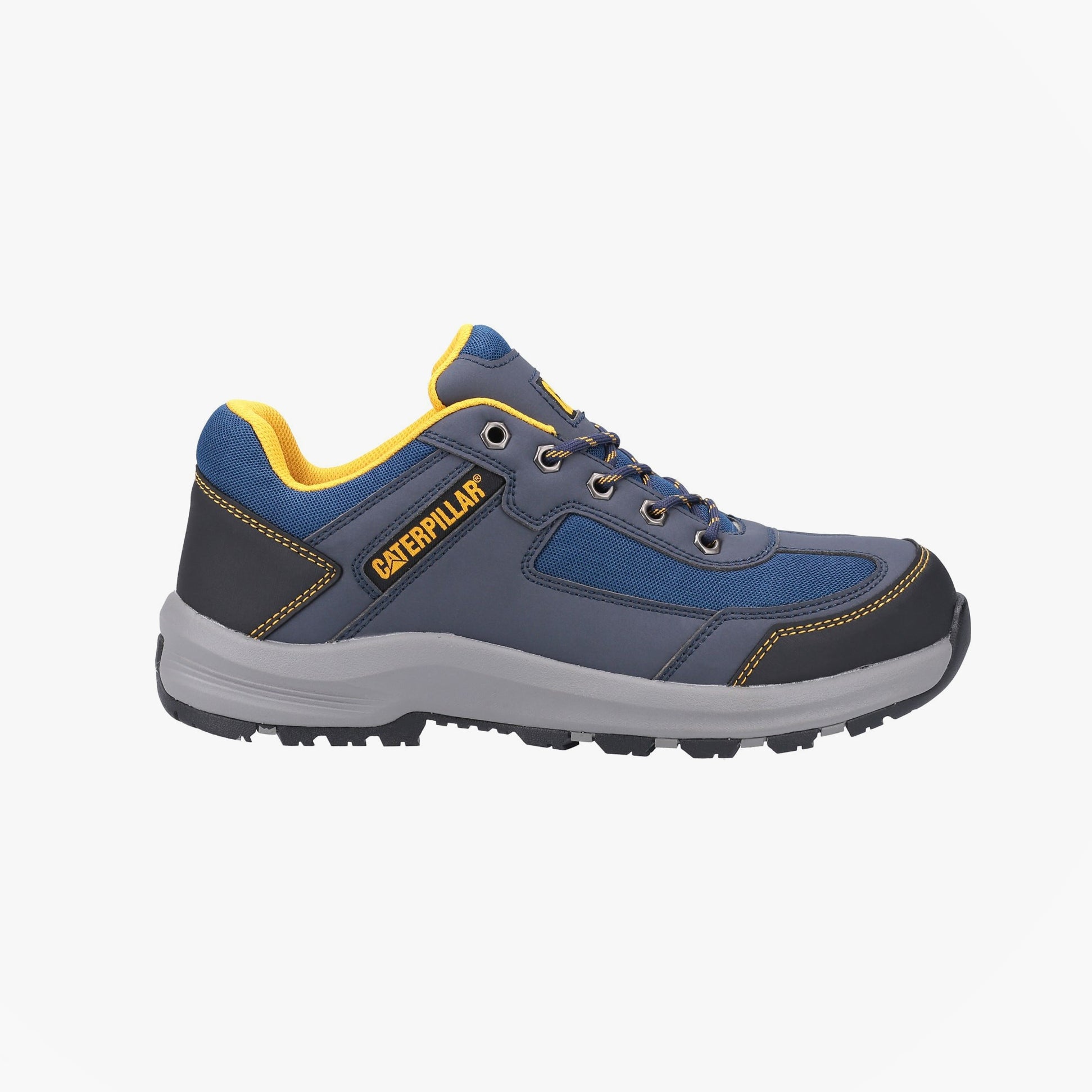 CAT ELMORE Mens Safety Trainers Trainers Navy side view showing lightweight design and slip-resistant sole.