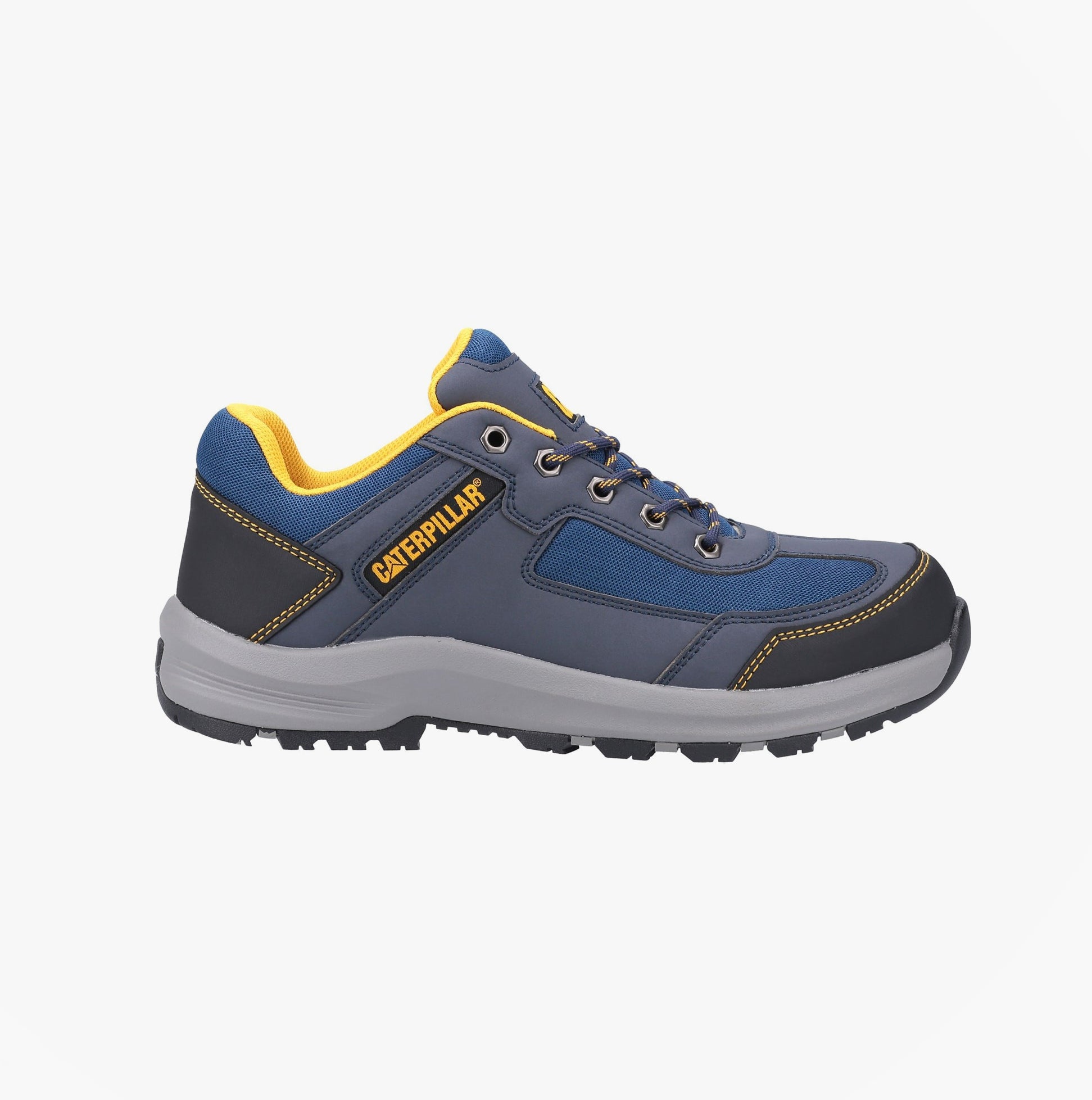 CAT ELMORE Mens Safety Trainers Trainers Navy side view showing lightweight design and slip-resistant sole.
