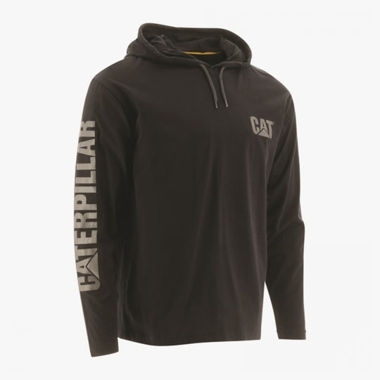 CAT 1510425 Mens Cotton Hooded Long Sleeve T-Shirt Black