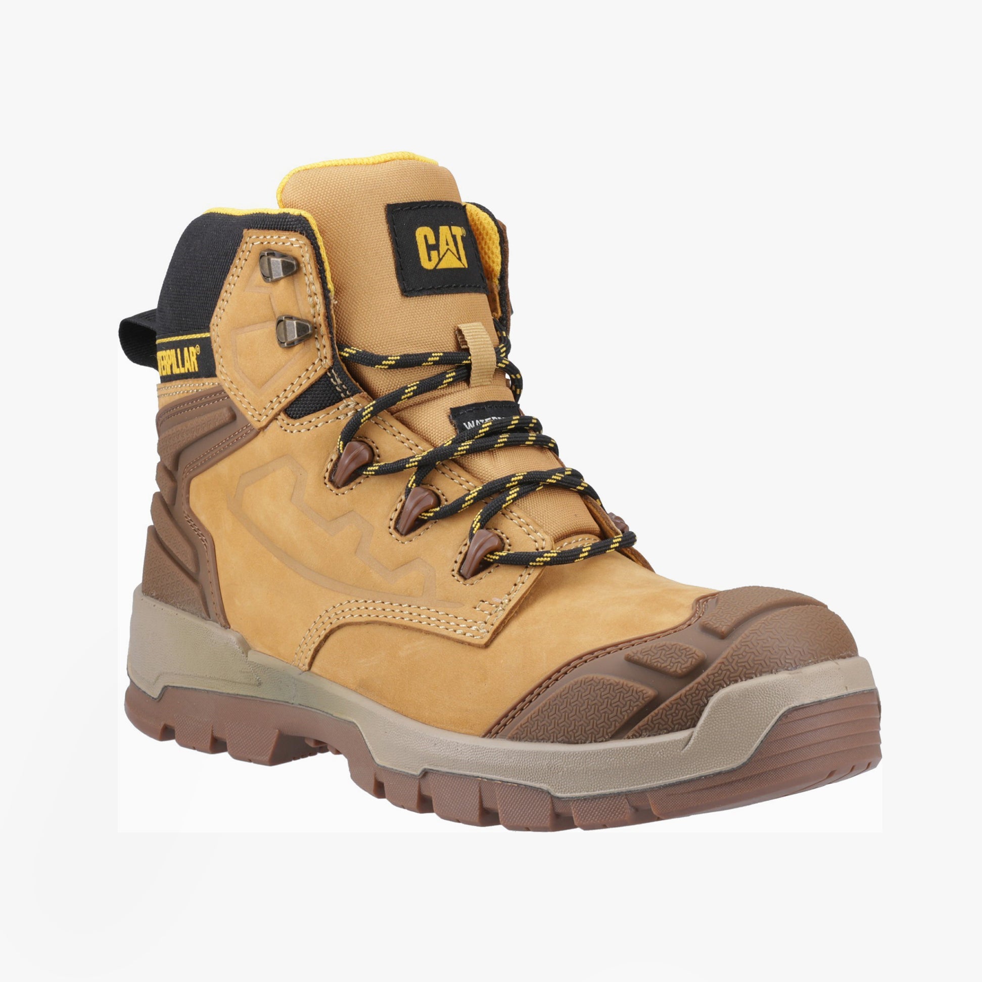 CAT STRIVER XL 6 Mens Hiker Safety Boots Honey side view, featuring leather upper and rubber sole, lace-up design.