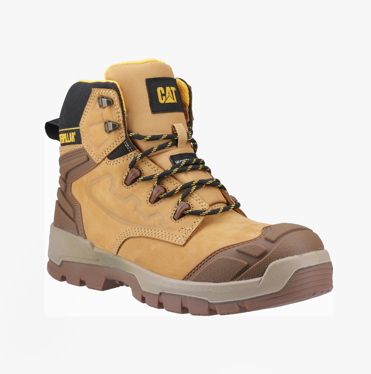CAT STRIVER XL 6 Mens Hiker Safety Boots Honey side view, featuring leather upper and rubber sole, lace-up design.