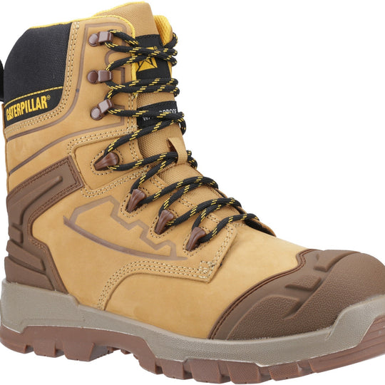 CAT STRIVER XL 8 Mens Hiker Safety Boots Honey side view showcasing leather upper and rubber sole.