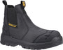 CAT STRIVER XL Mens Safety Dealers Boots Black/Yellow side view showing durable leather upper and slip resistant sole.