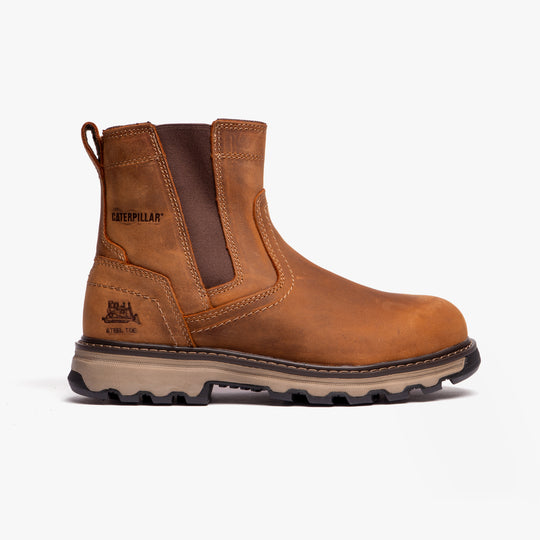 CAT PELTON Mens Leather Dealer Safety Boots Beige