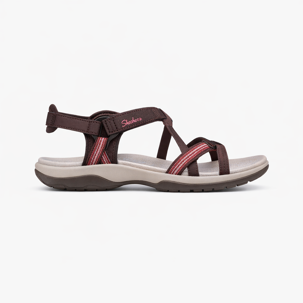 Skechers REGGAE SLIM - SUN ARRAY Womens Cross Strap Sandals Chocolate