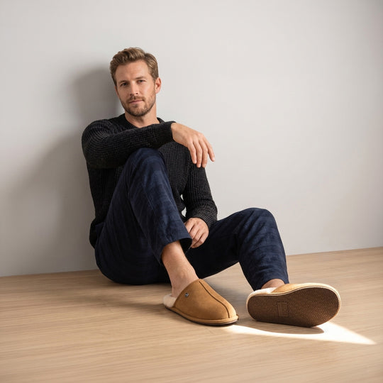 HOS Sheepskin EDWIN Mens Mules Chestnut