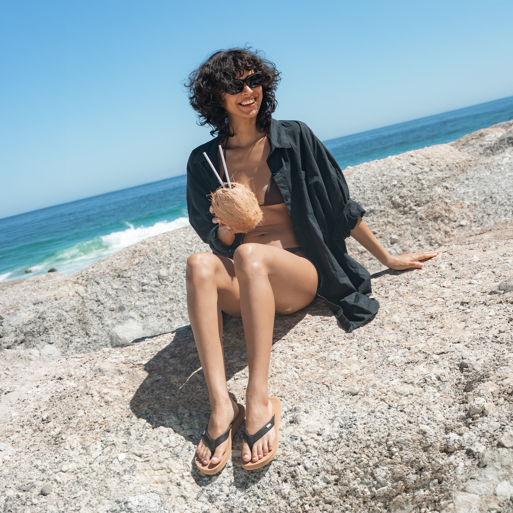 Reef BAJA SANDS Womens Toe-Post Sandals Black/Tan