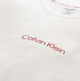 Calvin Klein MODERN STRUCTURE Pyjama Short Set Mens Multicoloured detail view of logo on white fabric.