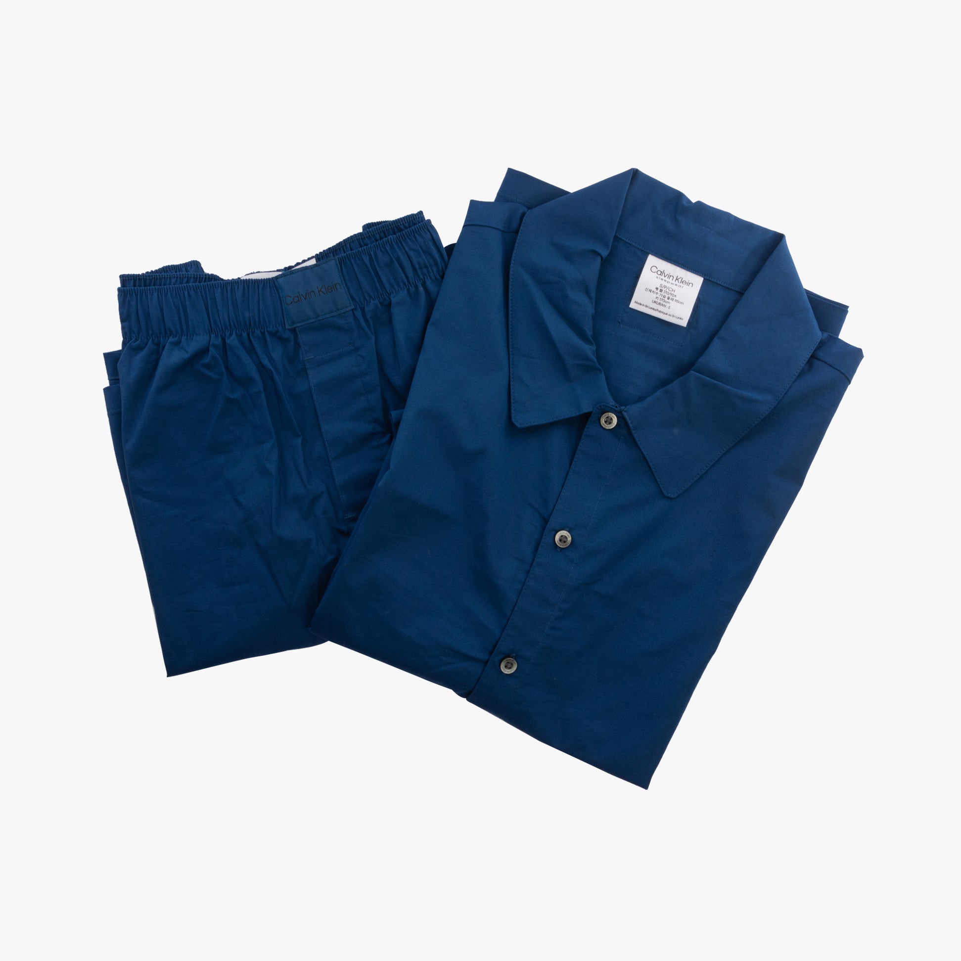 Calvin Klein PURE COTTON SLEEP Short Pyjama Set Mens Navy Peony, front view, 2-piece set with short sleeves and elasticated waistband.