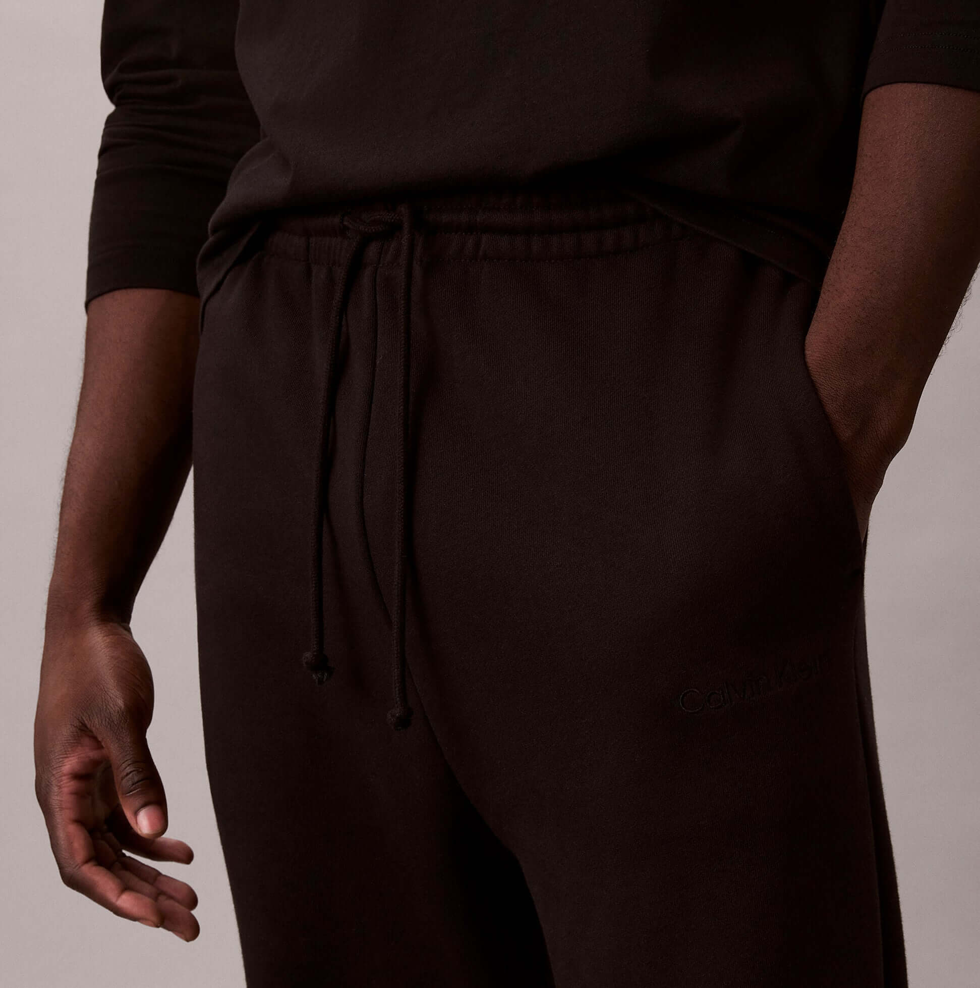 Calvin Klein LS TEE JOGGER SET Mens Multicoloured detail view of jogger pants showing cuff and drawstring