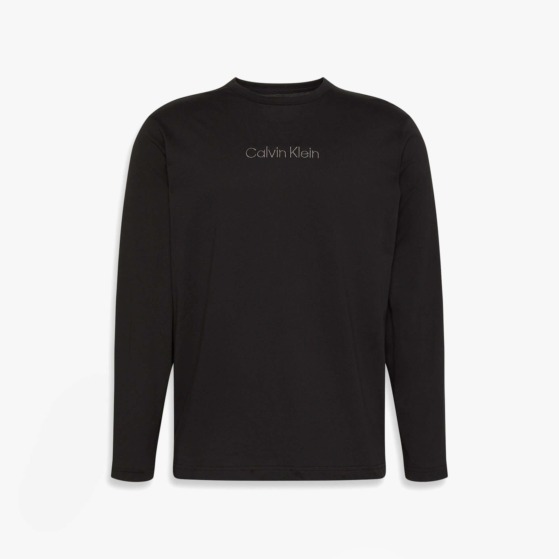 Calvin Klein LS TEE JOGGER SET Mens Multicoloured front view long sleeve shirt in black with logo.