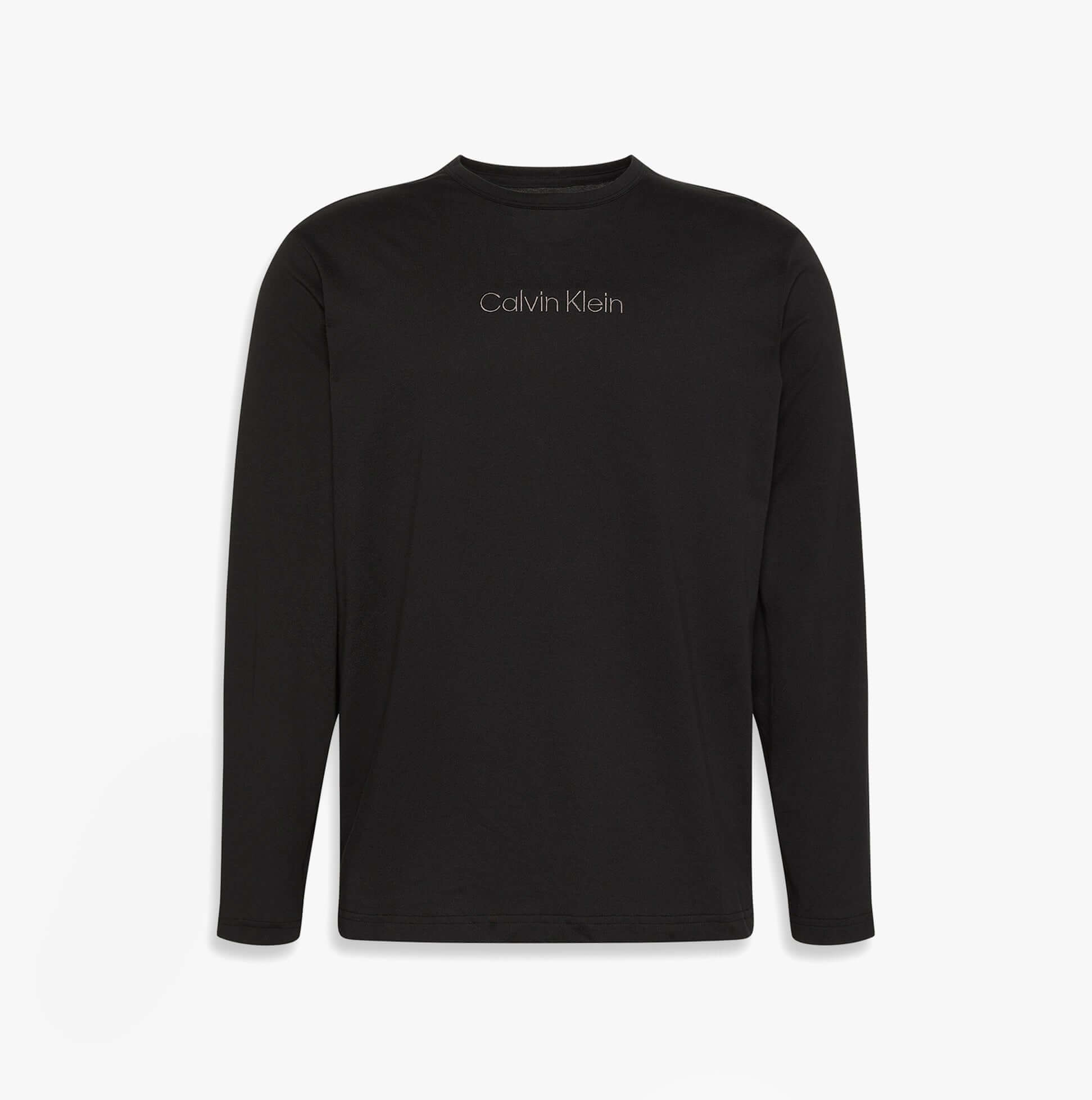 Calvin Klein LS TEE JOGGER SET Mens Multicoloured front view long sleeve shirt in black with logo.