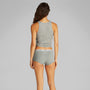 Calvin Klein ICON LOGO 3 Pack Womens Hipster Panties Black/White/Grey Heather, back view showing grey hipster panties and tank top.