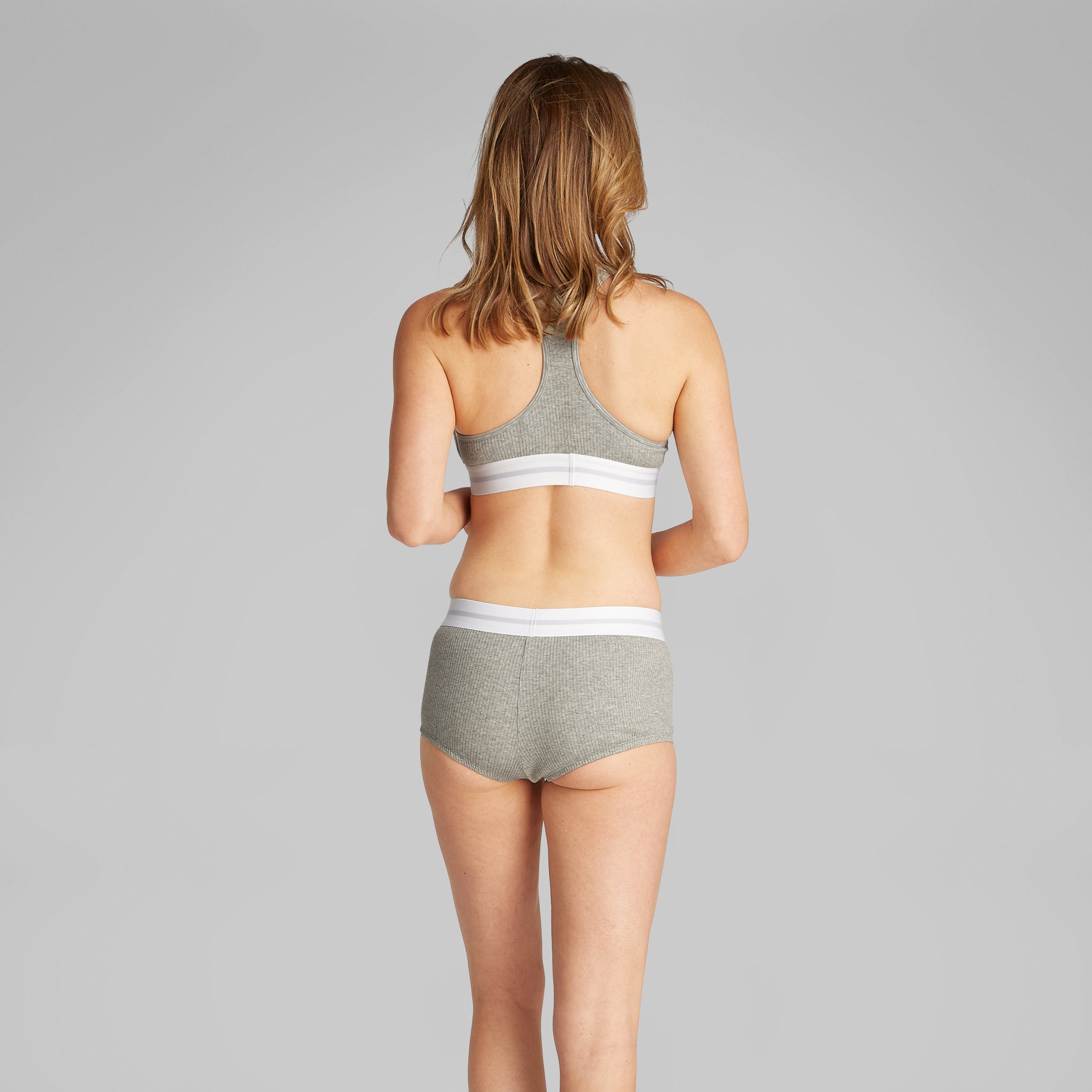Calvin Klein COTTON MODAL RIB Womens Bralette Grey Heather back view showing racerback design and elastic underband.