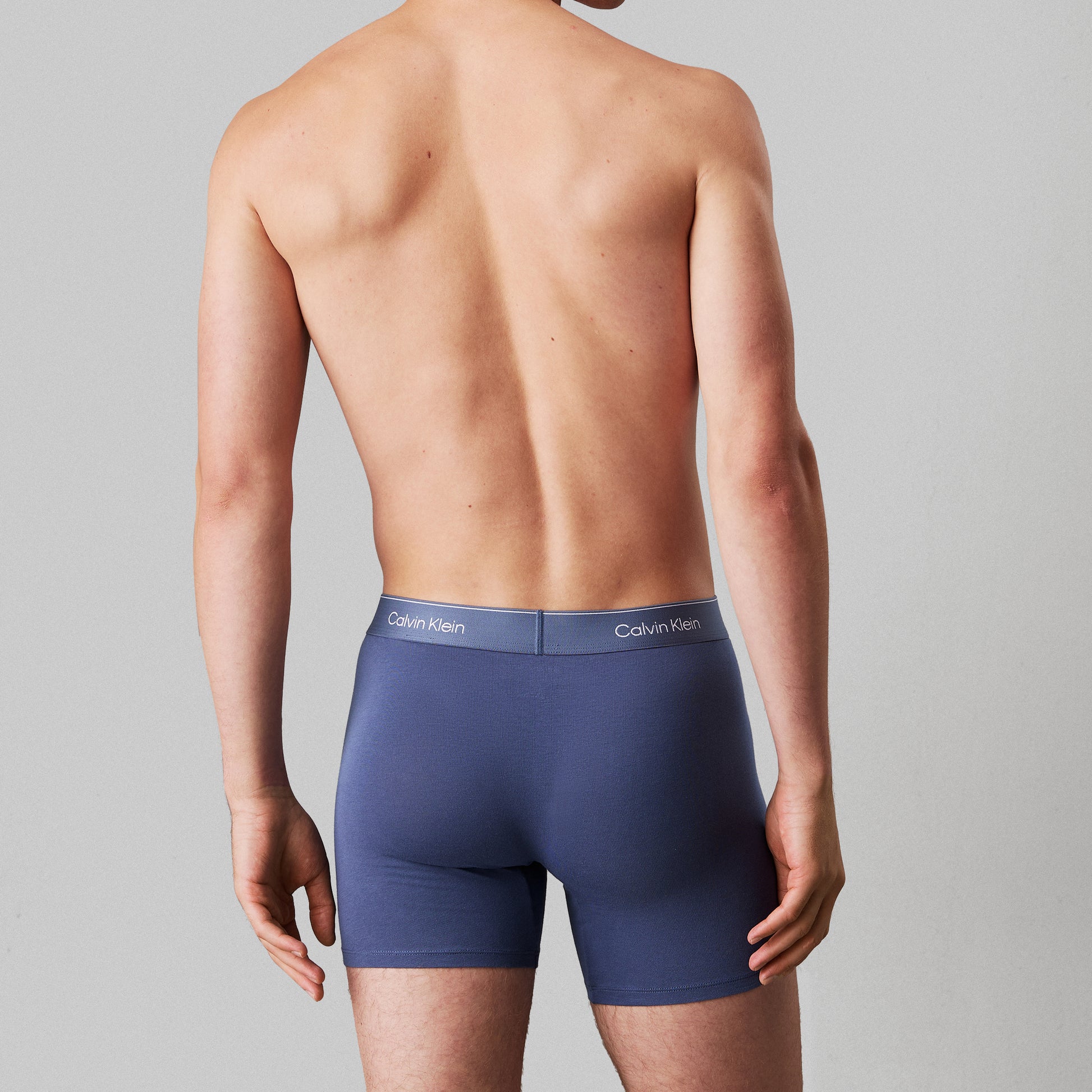 Calvin Klein ICON COTTON STRETCH Mens 3 Pack Boxer Briefs Multicoloured back view showing elastic waistband.