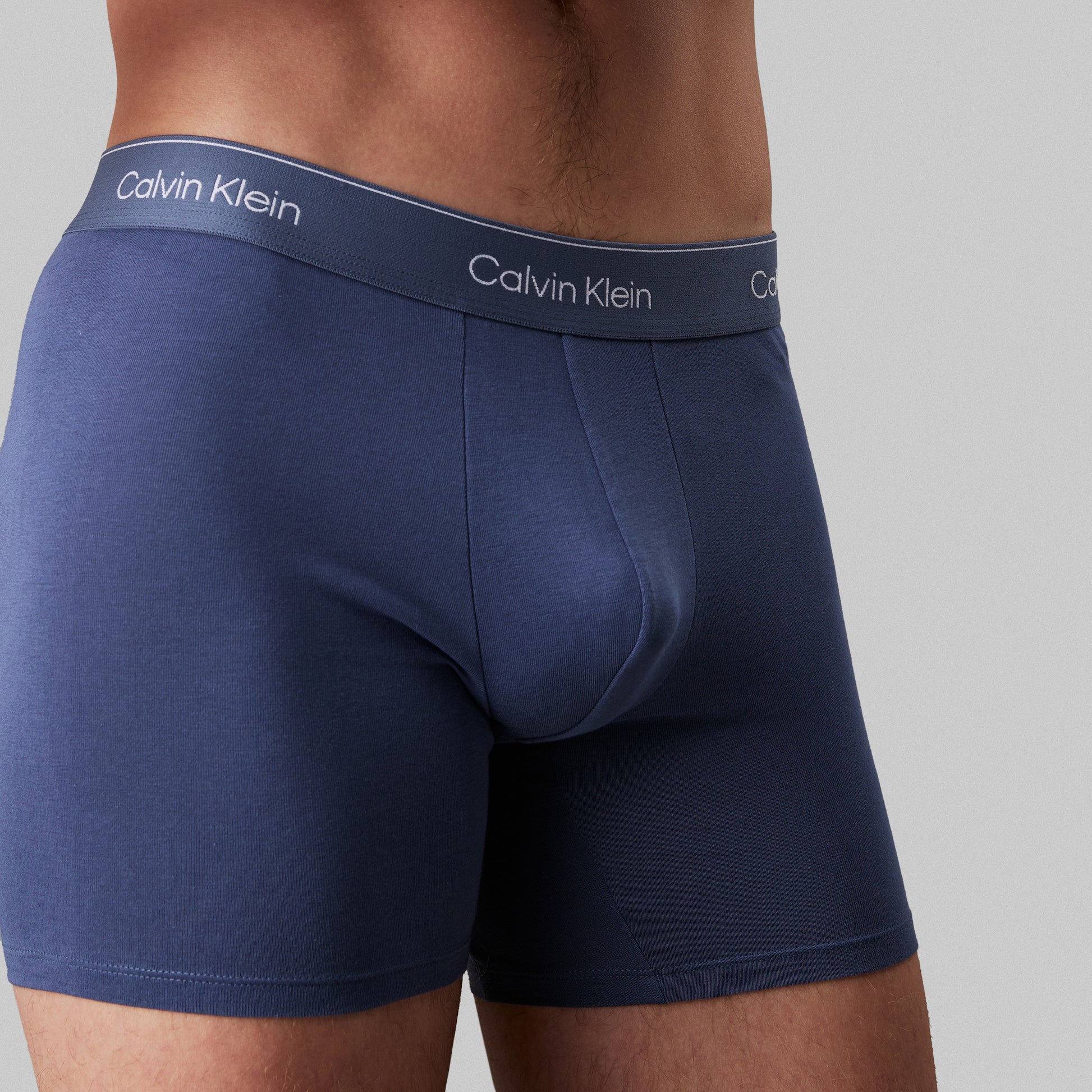 Calvin Klein ICON COTTON STRETCH Mens 3 Pack Boxer Briefs Multicoloured, side view showcasing the smooth fabric and logo waistband.