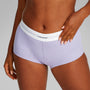 Calvin Klein COTTON MODAL RIB Hipster Panty Womens Shorts Lilac Quartz side view showing ribbed texture and CK elastic waistband.