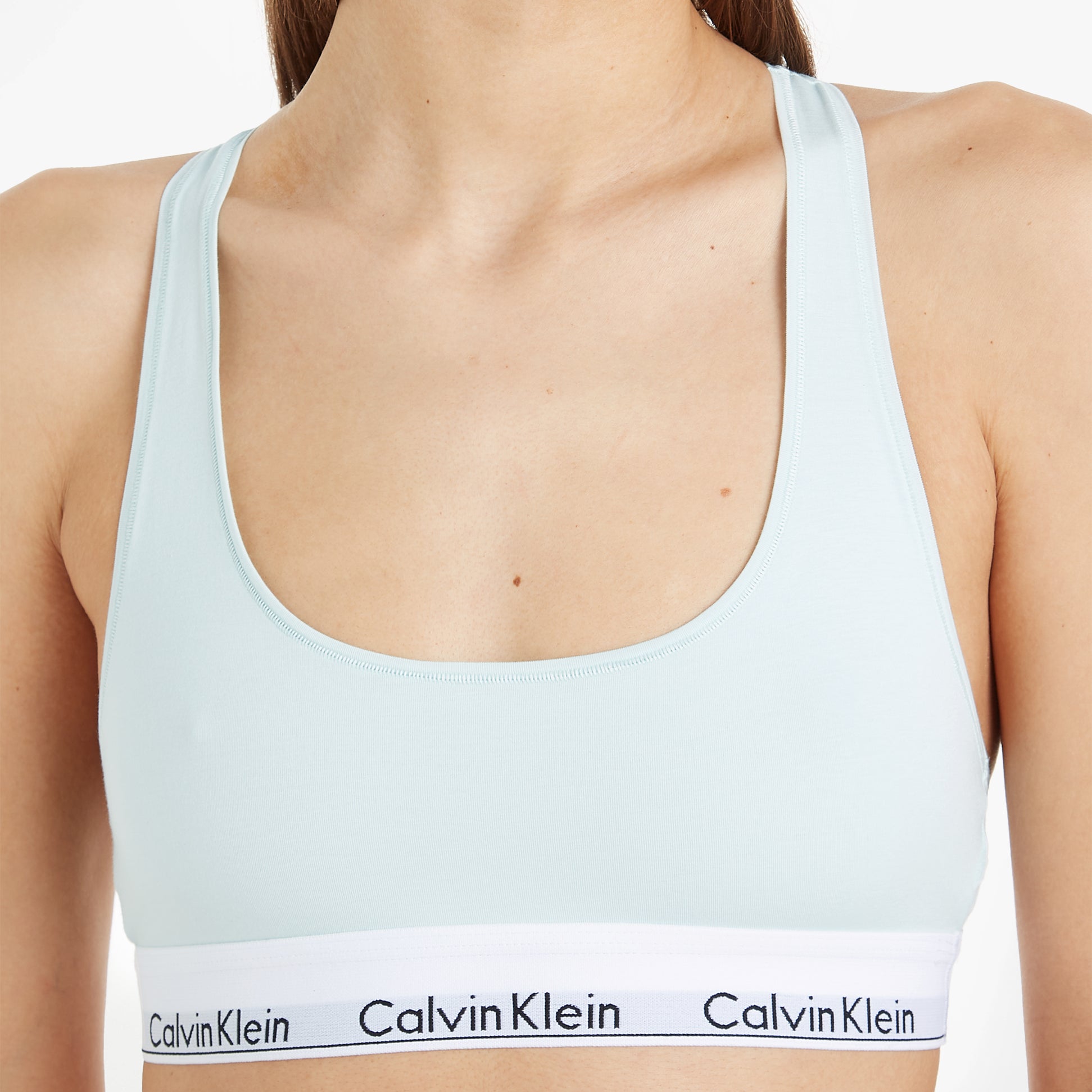 Calvin Klein MODERN COTTON Unlined Bralette Womens Island Reef front view, showcasing soft cups and racerback design.
