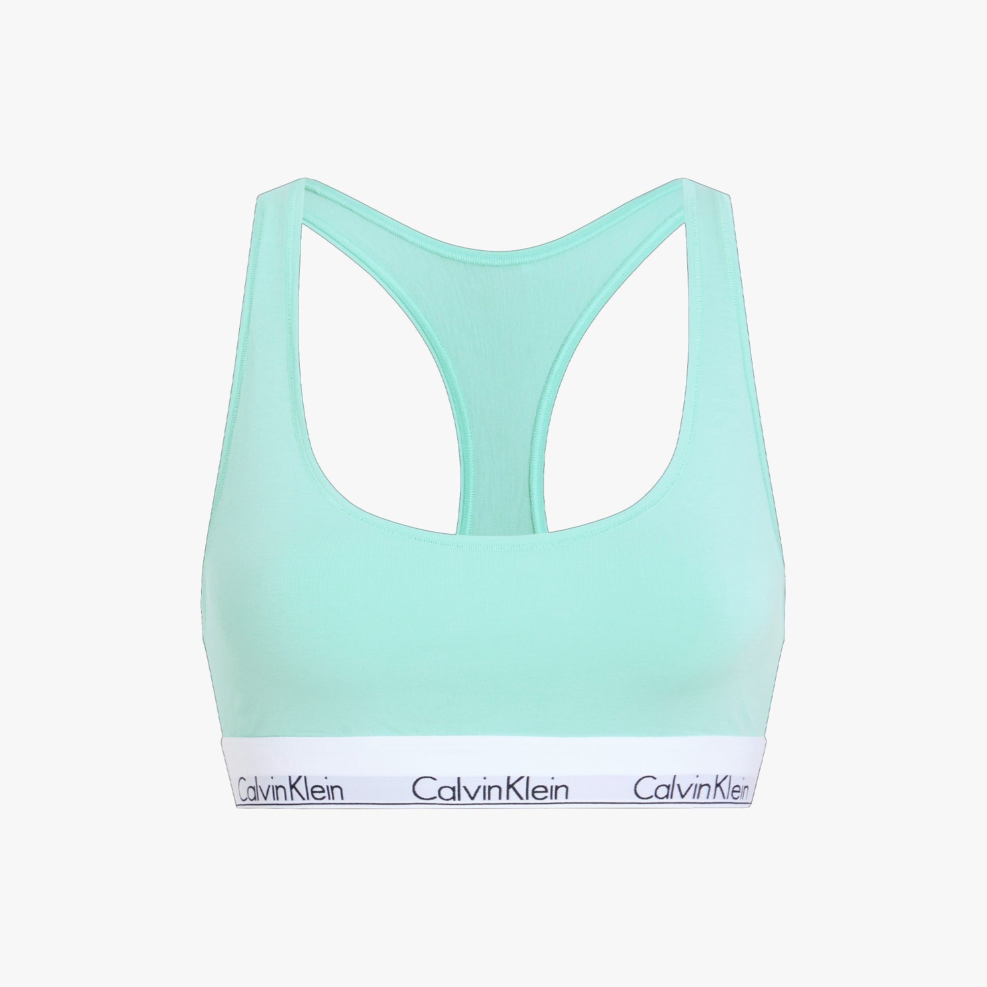 Calvin Klein ICON COTTON MODAL Womens Bralette Beau Blue front view with racerback design and signature elastic underband