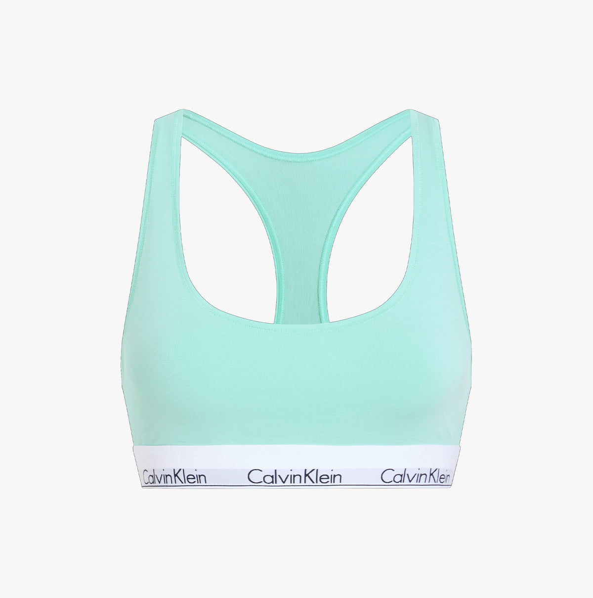 Calvin Klein ICON COTTON MODAL Womens Bralette Beau Blue front view with racerback design and signature elastic underband