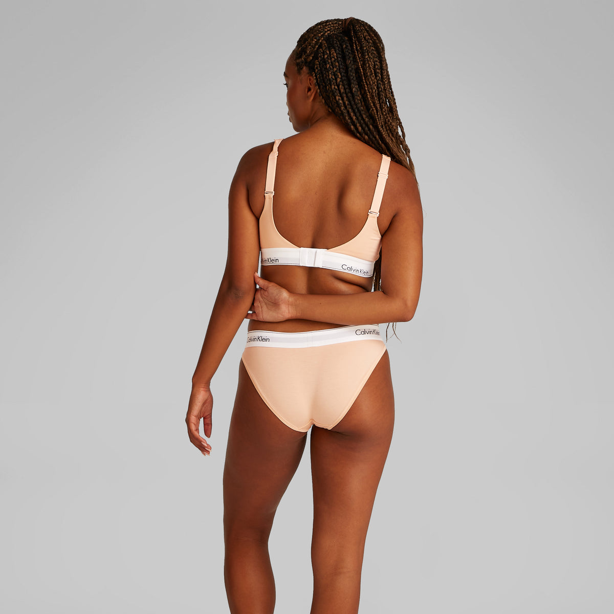 Calvin Klein ICON Cotton Modal Womens Bikini Briefs Melon Frenzy back view showcasing the CK signature elastic waistband.