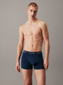 Calvin Klein COTTON STRETCH Mens 3 Pack Trunks Multicoloured front view model wearing navy trunks