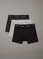 Calvin Klein COTTON STRETCH 3 Pack Mens Trunks Black Multi, front view showing three designs: black, gray, and patterned.