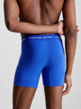 Calvin Klein #N/A back view of blue boxer briefs showcasing elastic waistband and fitted style.