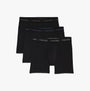 Calvin Klein COTTON STRETCH Mens 3 Pack Boxer Briefs Multicoloured front view showcasing three black boxer briefs with logo waistbands.