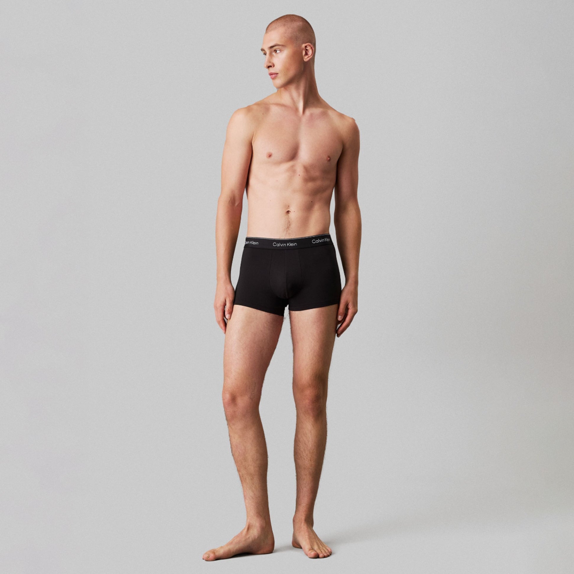 Calvin Klein BOXER BRIEF Mens 5 Pack Microfibre Stretch Black side view model wearing boxer briefs
