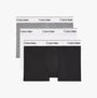 Calvin Klein MODERN COTTON STRETCH Mens 3 Pack Trunks Multicoloured, side view showing three trunks in black, white, and grey with logo waistbands.
