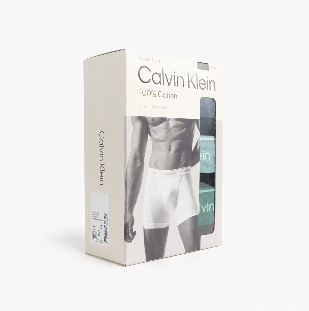 Calvin Klein BOXER BRIEF 3 Pack Mens Black Bodies Ink/Zoni Beach/Turf boxed packaging front view.