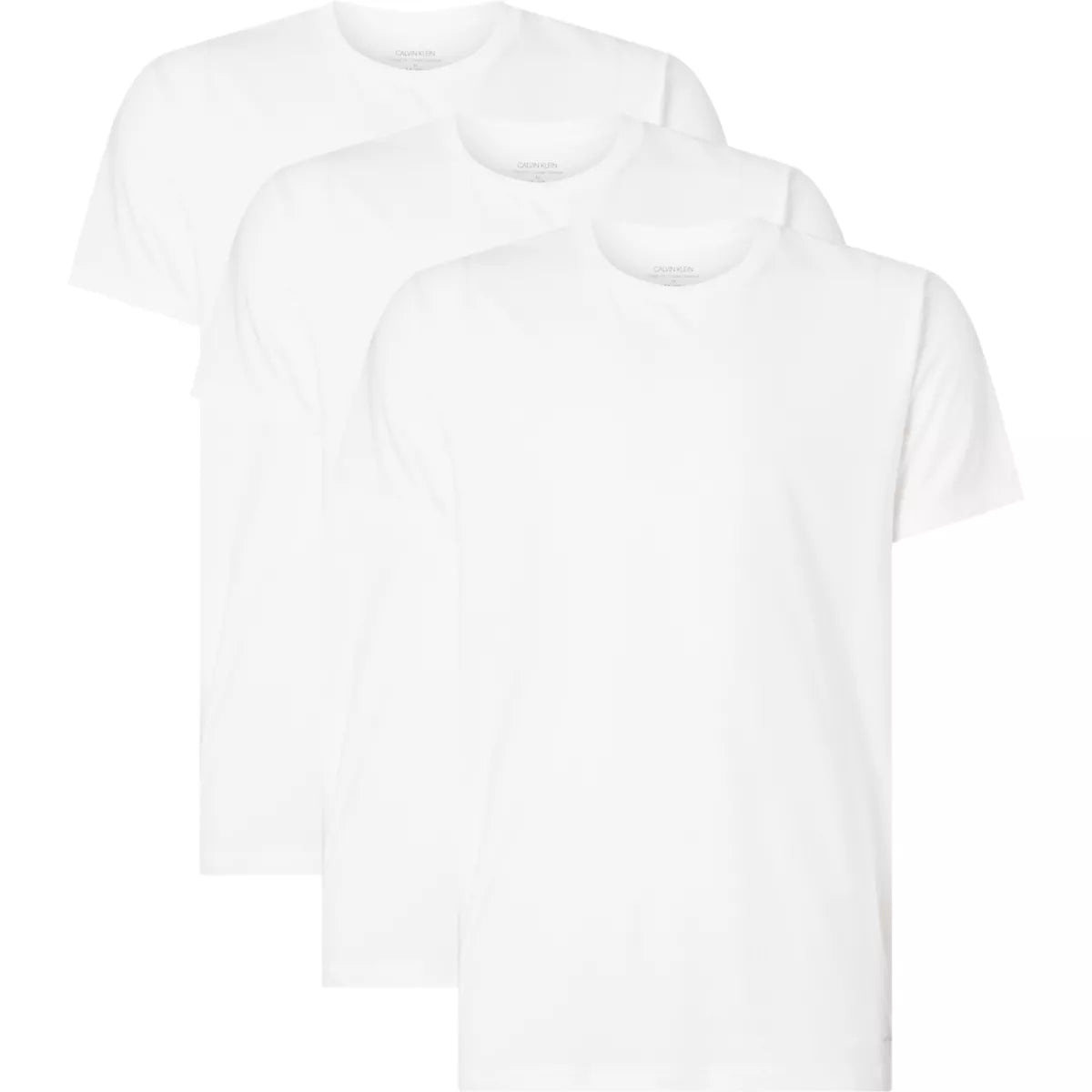Calvin Klein CREW NECK 3 Pack Mens Cotton T-Shirts White front view showcasing three white t-shirts stacked.