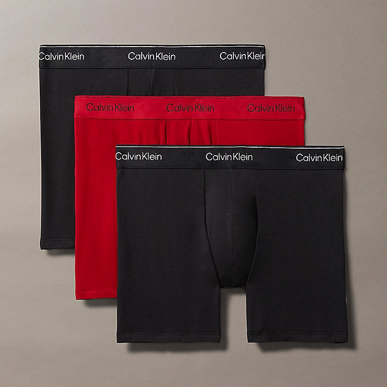Calvin Klein MC HOLIDAY FASHION Mens 3 Pack Boxer Briefs Multicoloured, front view showcasing black and red boxer briefs.