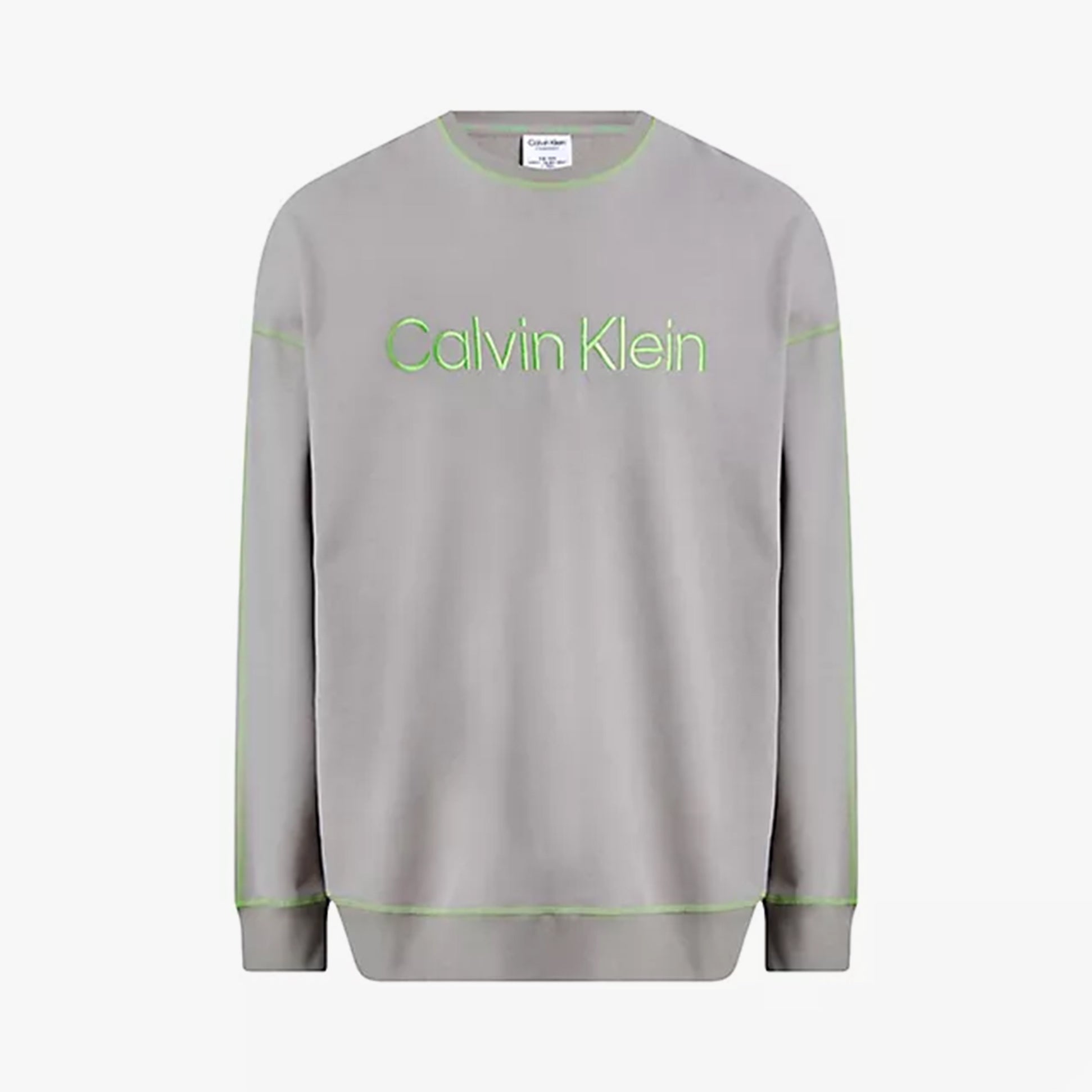 Calvin Klein FUTURE SHIFT Mens Sweatshirt Satelite front view in gray with green accent and logo embroidery.