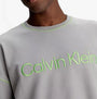 Calvin Klein FUTURE SHIFT Mens Sweatshirt Satelite detail view featuring logo embroidery in green on gray fabric.
