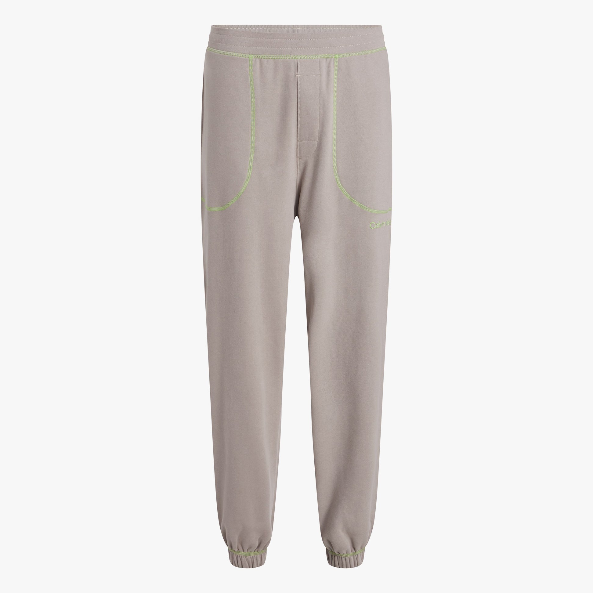 Calvin Klein FUTURE SHIFT Mens Lounge Joggers Satelite front view showcasing lightweight cotton material and elasticated cuffs.