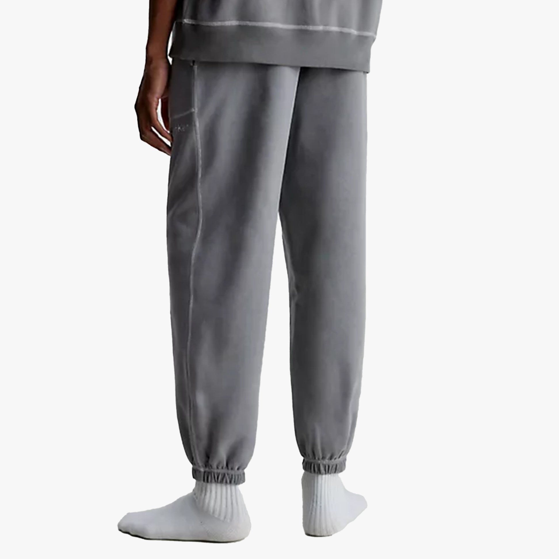 Calvin Klein FUTURE SHIFT Mens Lounge Joggers Grey back view showcasing elasticated cuffs and drawstring waist.