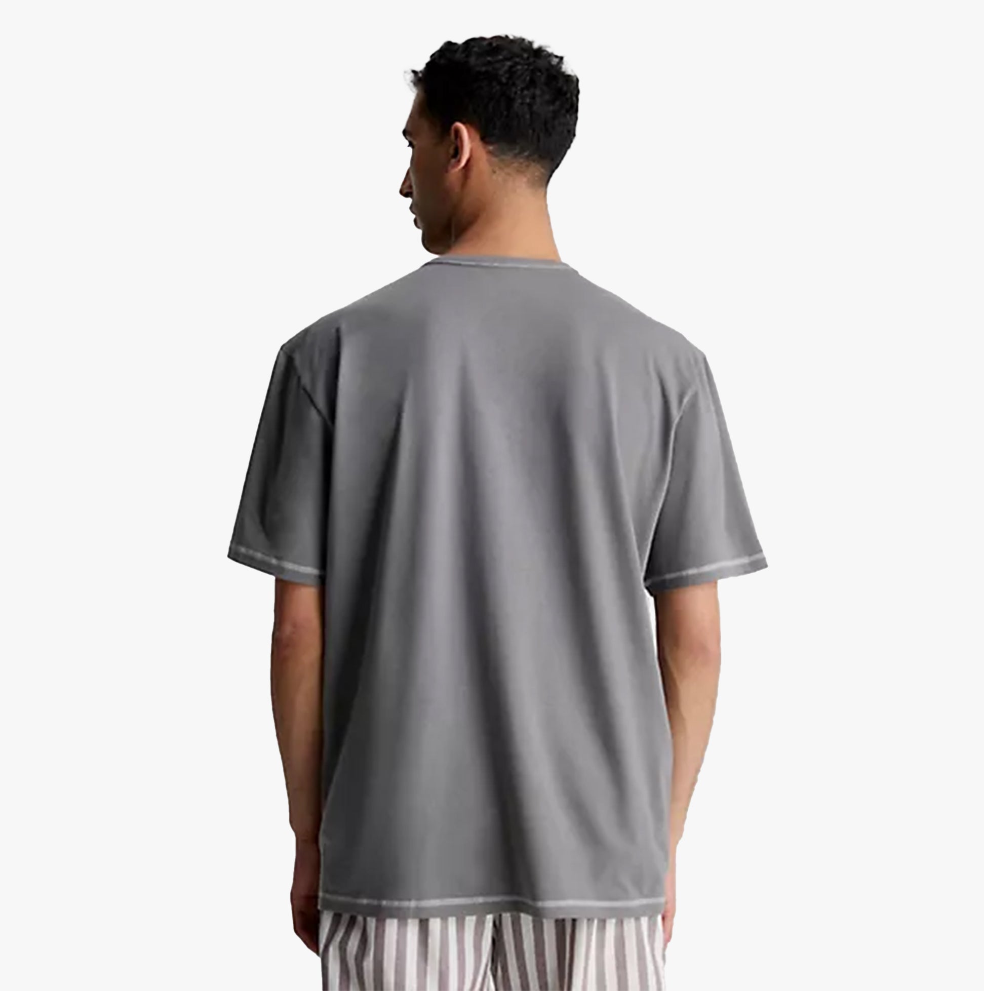 Calvin Klein FUTURE SHIFT Mens Lounge Crew Neck T-Shirt Grey back view showing short sleeves and accent topstitch detail.