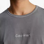 Calvin Klein FUTURE SHIFT Mens Lounge Crew Neck T-Shirt Grey detail view showing crew neckline and logo embroidery.