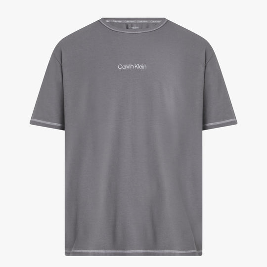 Calvin Klein FUTURE SHIFT Mens Lounge Crew Neck T-Shirt Grey front view showcasing crew neckline and Calvin Klein embroidery.